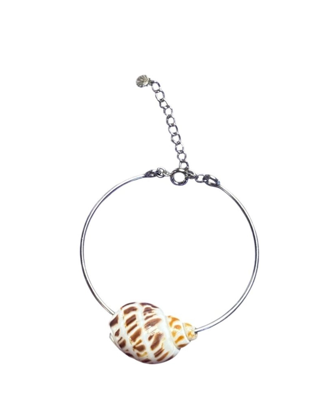 Hebrew Cone Shell Silvertone Bangle Bracelet Seashell 6.5 - 8 inches